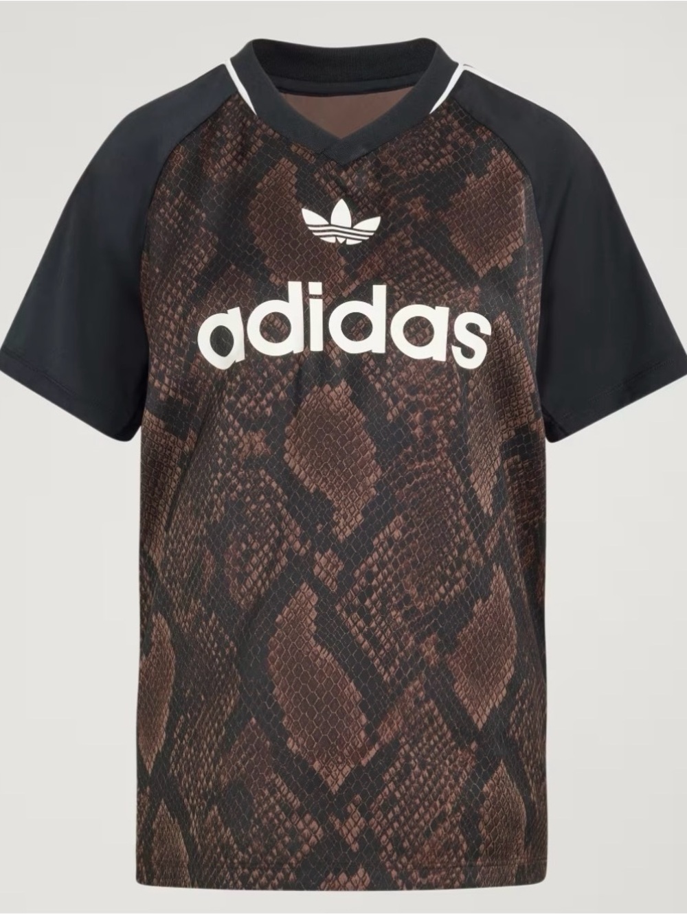 Adidas Satin Brown Snake-Print Short Sleeve Logo Tee